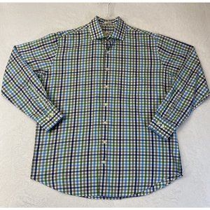 Peter Millar Button Down Adult Large Blue White Green Black Shirt Preppy Mens